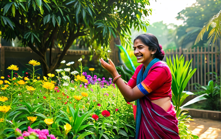 **

A young woman, fully clothed in a modest, traditional Bengali sari, is laughing joyfully while tending a small garden filled with vibrant flowers. Sunlight streams through the trees. Focus on her happy expression and the colorful flowers. Perfect anatomy, correct proportions, natural pose, well-formed hands, proper finger count, natural body proportions. Safe for work, appropriate content, professional, modest, family-friendly.

**