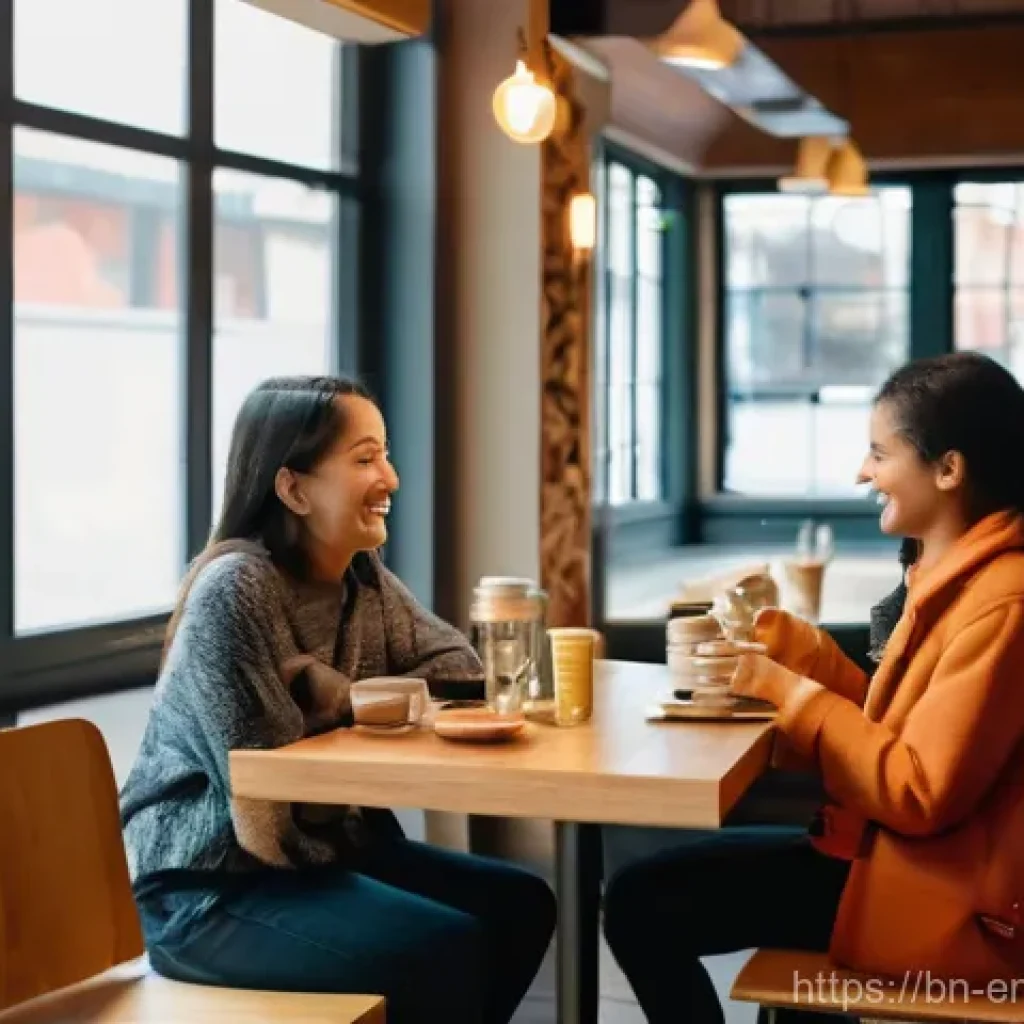 감정전이와 심리적 변화 - **Prompt:** A serene and warm indoor cafe setting, filled with diverse individuals of various ages, ...