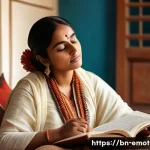 감정전이와 외상 후 성장 - A thoughtful Bengali adult woman sitting peacefully in a sunlit room, journaling her emotions and me...