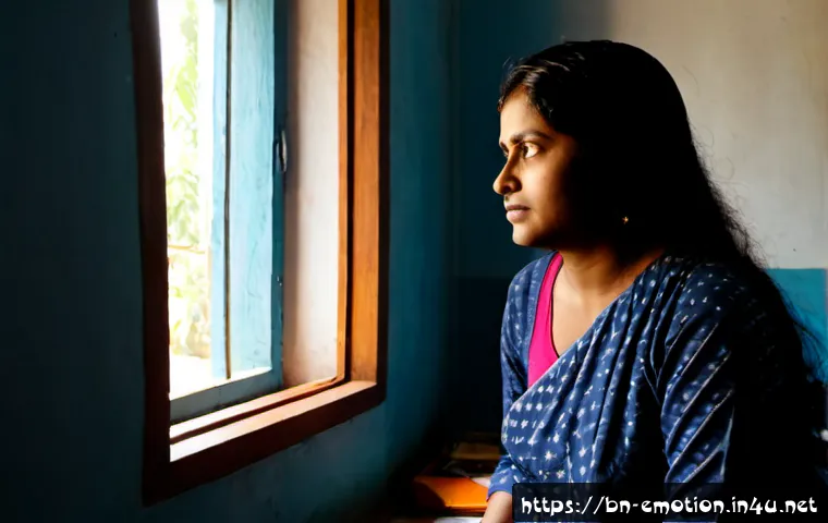 감정전이 및 분노 관리 - Photorealistic split-scene home office, a calm Bengali woman in modest everyday clothing pauses with...
