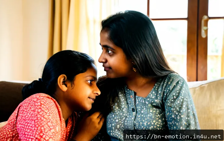 감정전이와 감정 학습 - Photorealistic candid scene in a bright Bangladeshi family living room, a calm grandmother gently co...
