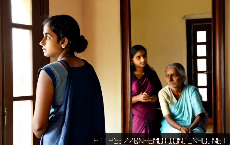 감정전이와 자기감정 인식 - Photorealistic Bengali family living room, a young adult gently listening to an upset older relative...